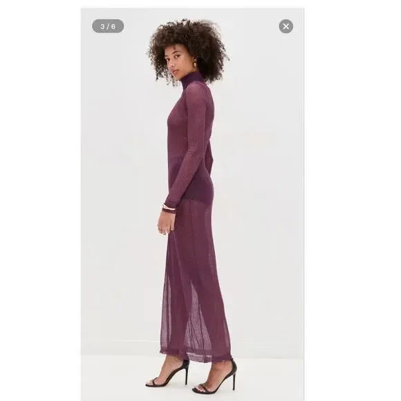 Afrm vilas turtleneck long sleeve semi sheet maxi dress fig purple small - Picture 4 of 13